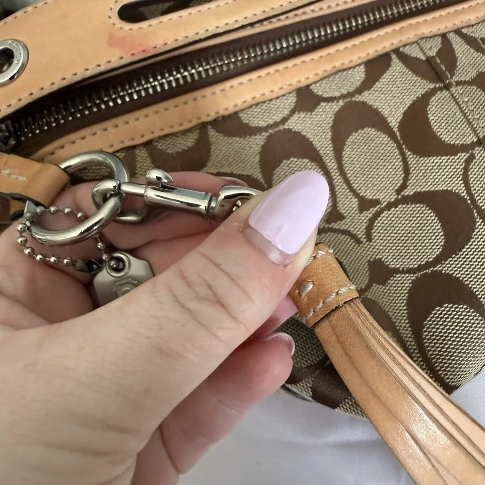 Vintage COACH Signature Canvas Leather East West Shoulder Bag Brown Tan Y2K